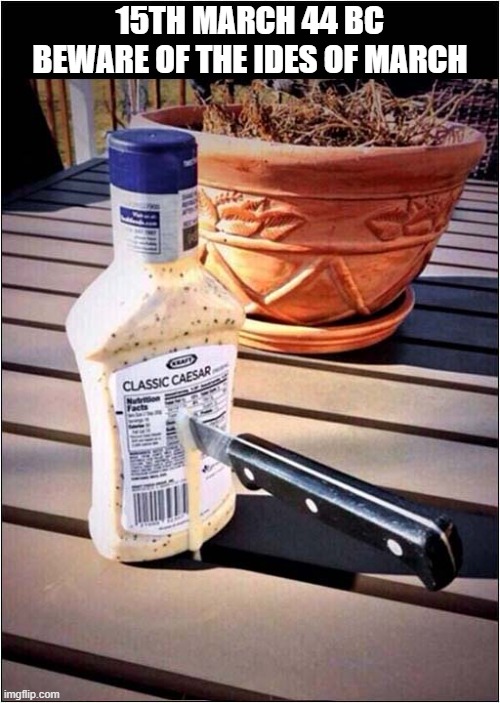 A Bit Of History For You ! | 15TH MARCH 44 BC
BEWARE OF THE IDES OF MARCH | image tagged in history,julius caesar,stabbed,ides of march | made w/ Imgflip meme maker