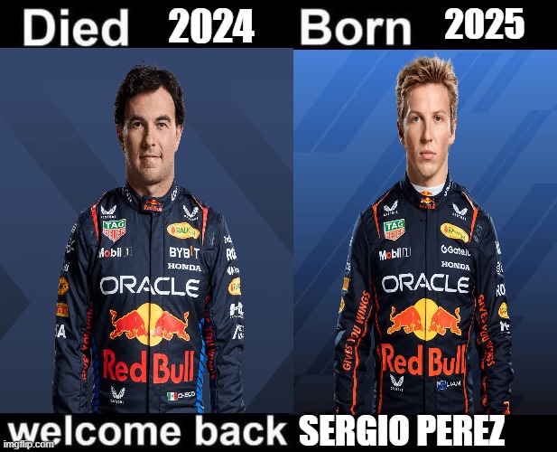 Welcome Back Checo | 2024; 2025; SERGIO PEREZ | image tagged in born died welcome back | made w/ Imgflip meme maker