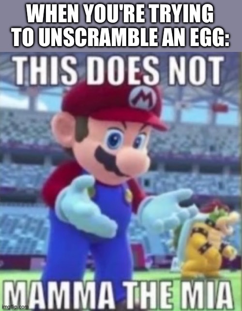This does not mamma the mia | WHEN YOU'RE TRYING TO UNSCRAMBLE AN EGG: | image tagged in this does not mamma the mia | made w/ Imgflip meme maker