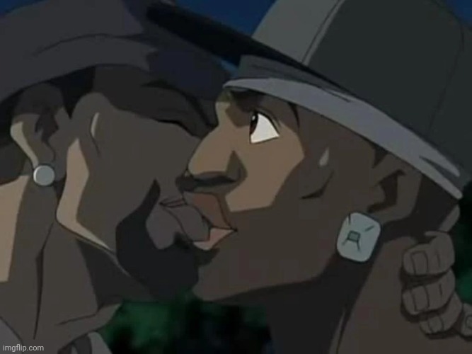 the boondocks kissing | image tagged in the boondocks kissing | made w/ Imgflip meme maker