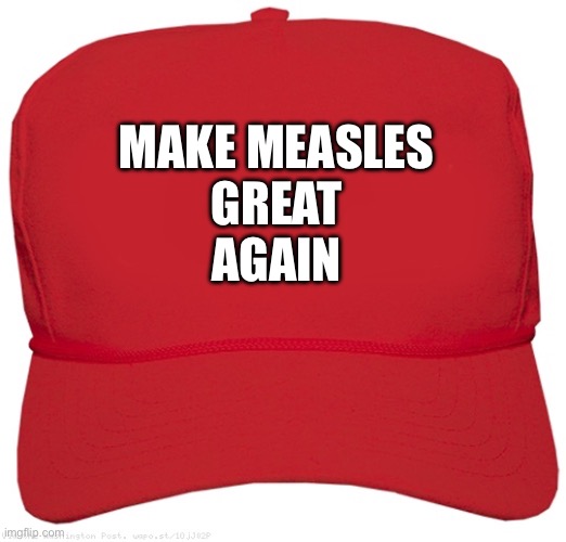 Maga hat measles | MAKE MEASLES
GREAT
AGAIN | image tagged in blank red maga hat,measles,trump,maga,republicans,musk | made w/ Imgflip meme maker