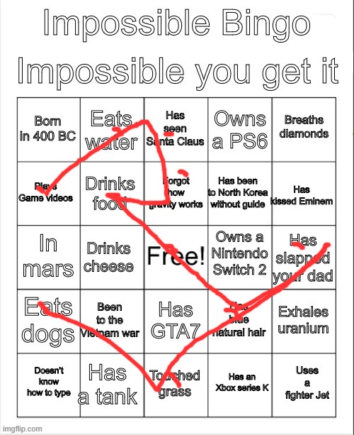 Impossible bingo | image tagged in impossible bingo | made w/ Imgflip meme maker