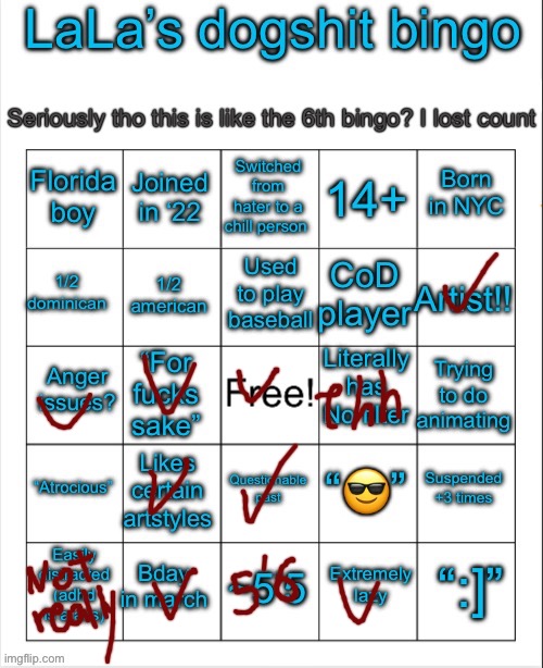 LaLa’s bingo V6 i think idk | image tagged in lala s bingo v6 i think idk | made w/ Imgflip meme maker