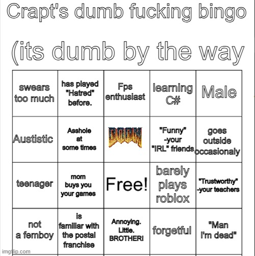 (New) bingo card | image tagged in crapt's bingo | made w/ Imgflip meme maker