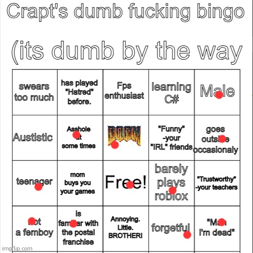 Crapt's bingo (C# as in the programming language) | image tagged in crapt's bingo | made w/ Imgflip meme maker
