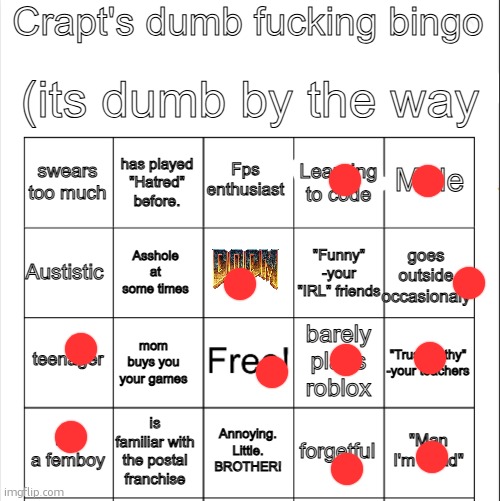 why is the bottom cut off | image tagged in updated verson of crapt's bingo | made w/ Imgflip meme maker