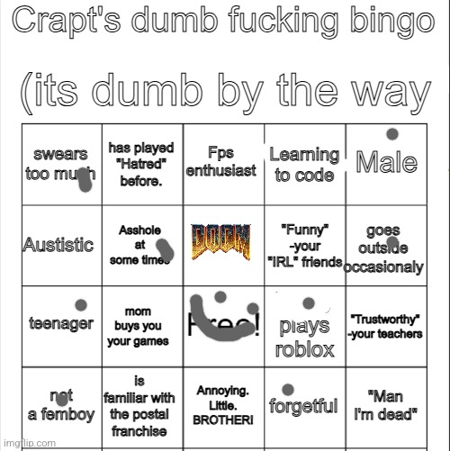 Updated verson of crapt's bingo | image tagged in updated verson of crapt's bingo | made w/ Imgflip meme maker