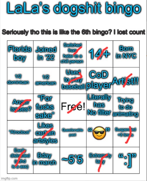L5 | image tagged in lala s bingo v6 i think idk | made w/ Imgflip meme maker