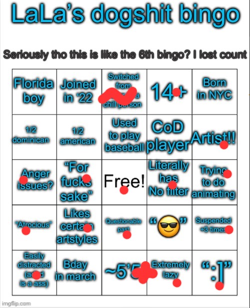 LaLa’s bingo V6 i think idk | image tagged in lala s bingo v6 i think idk | made w/ Imgflip meme maker