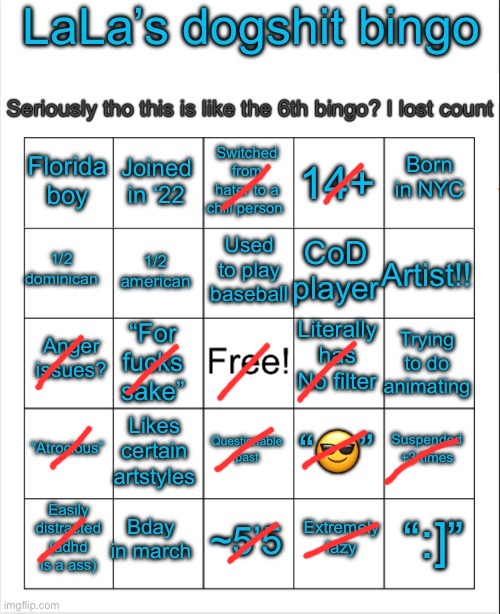 LaLa’s bingo V6 i think idk | image tagged in lala s bingo v6 i think idk | made w/ Imgflip meme maker