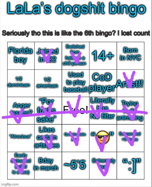 LaLa’s bingo V6 i think idk | image tagged in lala s bingo v6 i think idk | made w/ Imgflip meme maker
