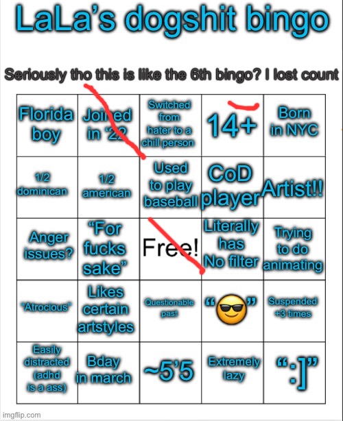 LaLa’s bingo V6 i think idk | image tagged in lala s bingo v6 i think idk | made w/ Imgflip meme maker