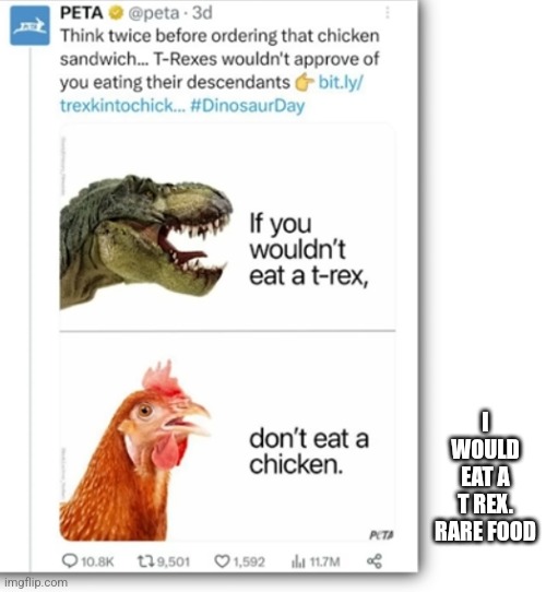 I WOULD EAT A T REX. RARE FOOD | made w/ Imgflip meme maker
