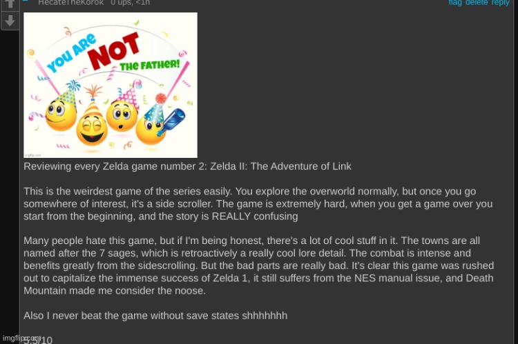 when manticore posts, I'll just respond with a Zelda review | made w/ Imgflip meme maker