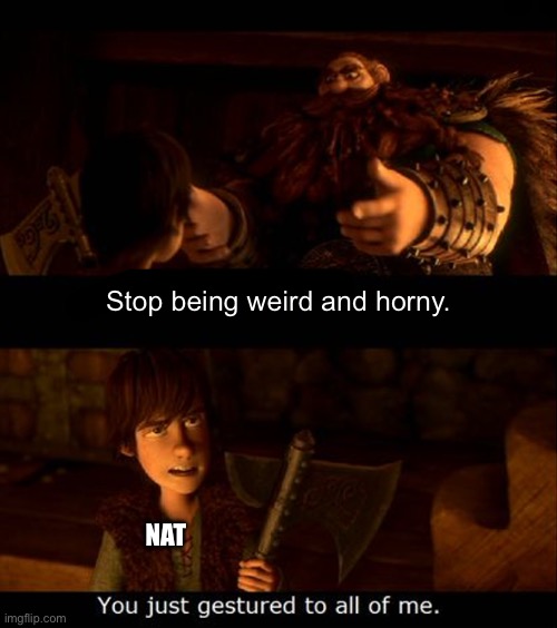 you just gestured to all of me | Stop being weird and horny. NAT | image tagged in you just gestured to all of me | made w/ Imgflip meme maker