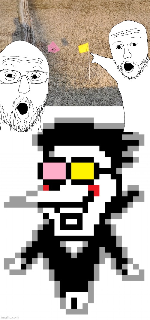 Spamton's glasses were broken and put into the ground. | image tagged in spamton,big,shot,deltarune | made w/ Imgflip meme maker