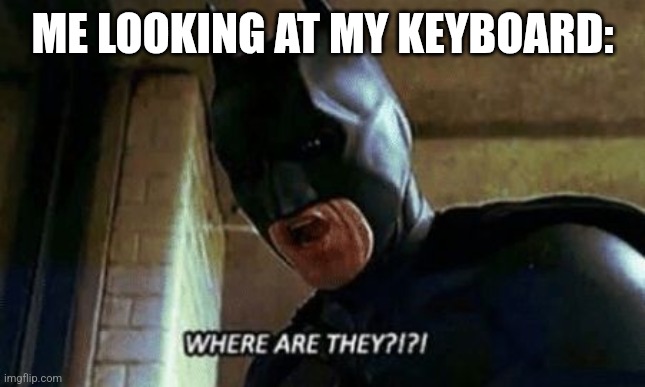 Batman Where Are They 12345 | ME LOOKING AT MY KEYBOARD: | image tagged in batman where are they 12345 | made w/ Imgflip meme maker