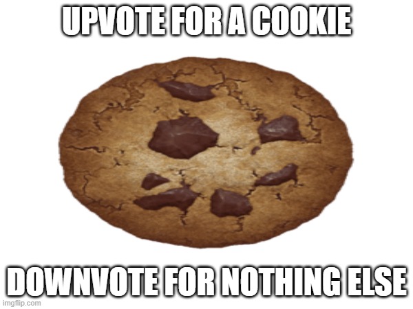 UPVOTE FOR A COOKIE; DOWNVOTE FOR NOTHING ELSE | image tagged in cookie | made w/ Imgflip meme maker