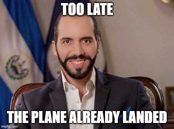 TOO LATE THE PLANE ALREADY LANDED | made w/ Imgflip meme maker