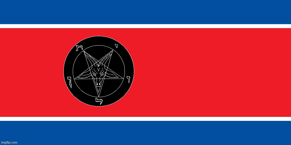 Satanist north korea flag (looks much better) | image tagged in north korea,satanism,satan,communism,flag | made w/ Imgflip meme maker