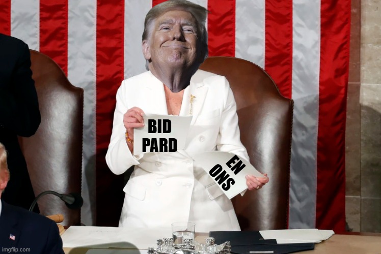 Trump Declares all pardons null and void, Signed by Autopen | BID
PARD; EN
ONS | image tagged in fjb,pardon,trump,maga,america first,pelosi | made w/ Imgflip meme maker