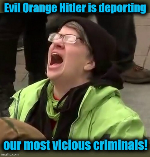 Crying liberal | Evil Orange Hitler is deporting our most vicious criminals! | image tagged in crying liberal | made w/ Imgflip meme maker