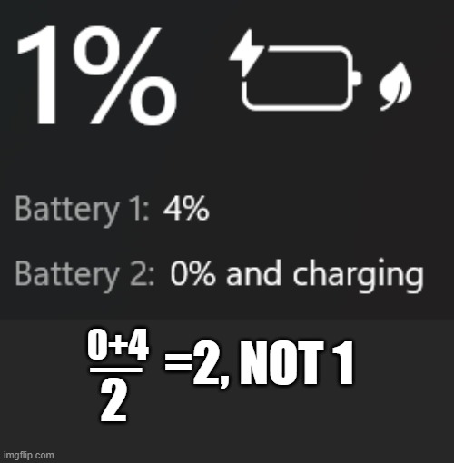 battery doesn't know what the mean is | =2, NOT 1; 0+4; 2; _ | made w/ Imgflip meme maker