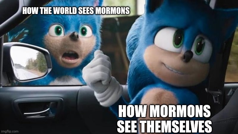 Ugly Truth | HOW THE WORLD SEES MORMONS; HOW MORMONS SEE THEMSELVES | image tagged in sonic movie old vs new,mormons,society | made w/ Imgflip meme maker