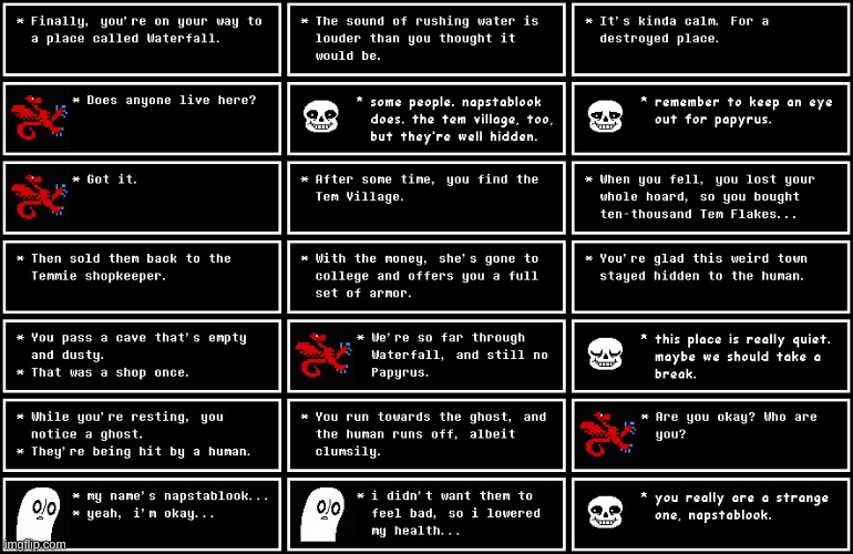 Chapter 5, obligatory Napstablook mention. Also the Temmies have plot armor. | made w/ Imgflip meme maker