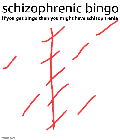 Yooooo I got bingo | image tagged in schizophrenic bingo | made w/ Imgflip meme maker