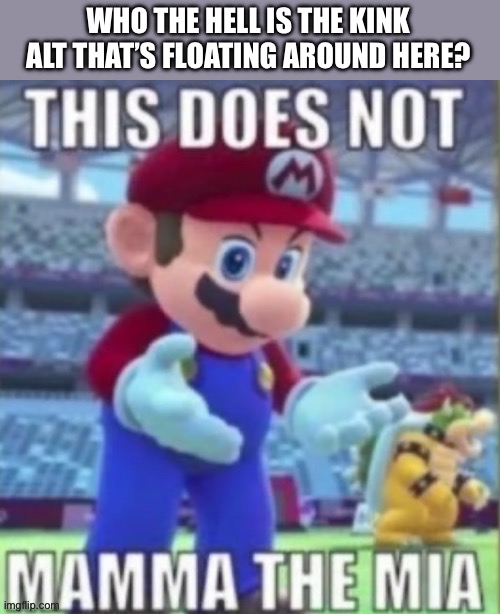 This does not mamma the mia | WHO THE HELL IS THE KINK ALT THAT’S FLOATING AROUND HERE? | image tagged in this does not mamma the mia | made w/ Imgflip meme maker