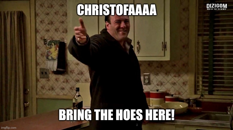 dead stream | CHRISTOFAAAA; BRING THE HOES HERE! | image tagged in cheerful tony soprano | made w/ Imgflip meme maker