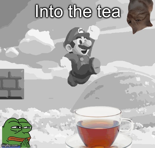 Will he survive? | Into the tea | image tagged in shitpost,mario,dank memes,lol so funny | made w/ Imgflip meme maker