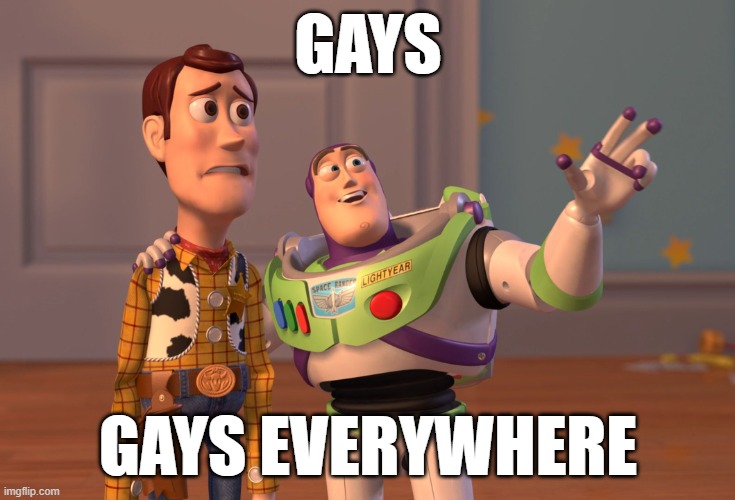 Something meme | GAYS; GAYS EVERYWHERE | image tagged in memes,x x everywhere | made w/ Imgflip meme maker