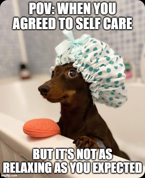 self care | POV: WHEN YOU AGREED TO SELF CARE; BUT IT’S NOT AS RELAXING AS YOU EXPECTED | image tagged in memes | made w/ Imgflip meme maker