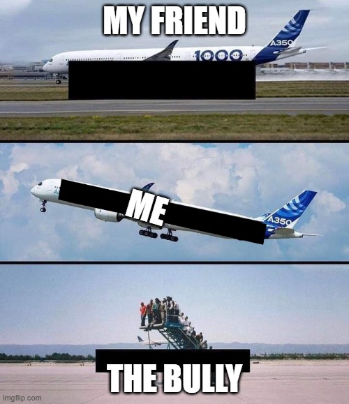 Plane | MY FRIEND; ME; THE BULLY | image tagged in plane | made w/ Imgflip meme maker