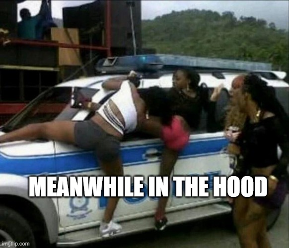 respect the cops | MEANWHILE IN THE HOOD | image tagged in twerking on cop car | made w/ Imgflip meme maker