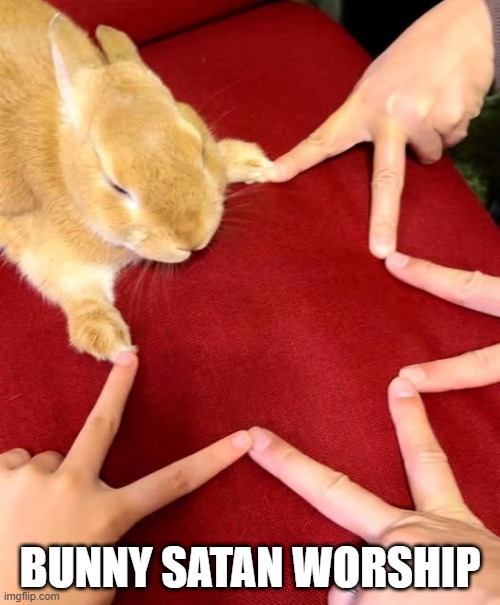 Bunny Satan | BUNNY SATAN WORSHIP | image tagged in bunnies | made w/ Imgflip meme maker