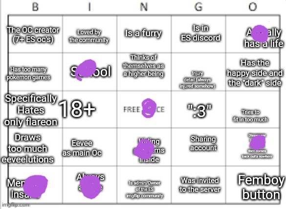 bingo time (MAN THERES BARELY ANY FOR ME TO GRAB ;-;) | image tagged in es bingo board | made w/ Imgflip meme maker