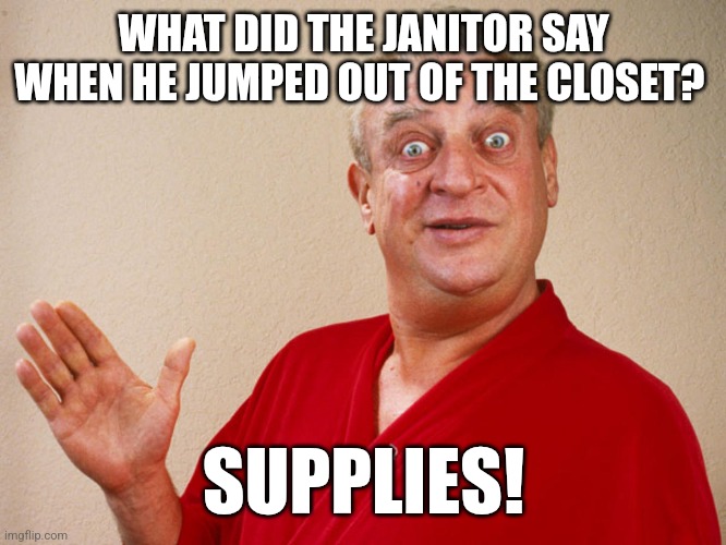 Janitor | WHAT DID THE JANITOR SAY WHEN HE JUMPED OUT OF THE CLOSET? SUPPLIES! | image tagged in rodney dangerfield,funny memes | made w/ Imgflip meme maker