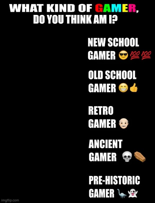 what kind of gamer do you think am I | DO YOU THINK AM I? | image tagged in what kind of gamer am i | made w/ Imgflip meme maker