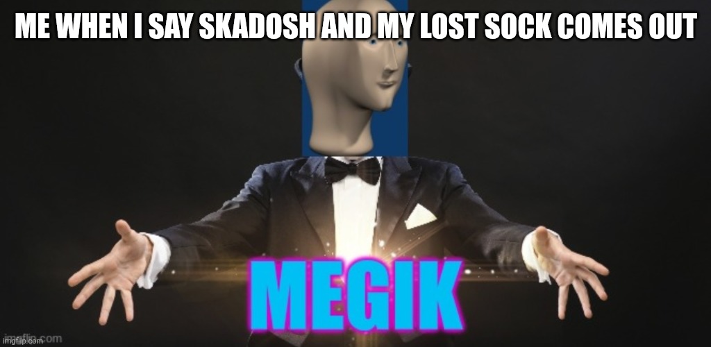 relatable | ME WHEN I SAY SKADOSH AND MY LOST SOCK COMES OUT | image tagged in megik,memes,funny,magic | made w/ Imgflip meme maker