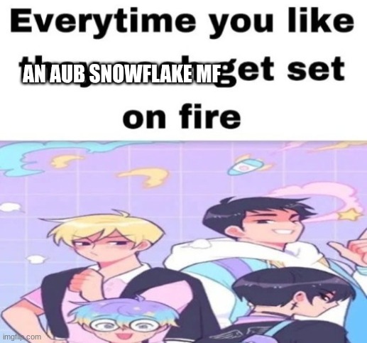 Every time you like, they get set on fire | AN AUB SNOWFLAKE MF | image tagged in every time you like they get set on fire | made w/ Imgflip meme maker