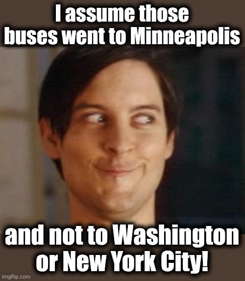 Spiderman Peter Parker Meme | I assume those buses went to Minneapolis and not to Washington or New York City! | image tagged in memes,spiderman peter parker | made w/ Imgflip meme maker