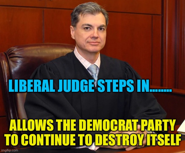 When your enemy is destroying itself, get out of the way. | LIBERAL JUDGE STEPS IN........ ALLOWS THE DEMOCRAT PARTY TO CONTINUE TO DESTROY ITSELF | image tagged in jaun merchan,judge,stupid liberals,democrats,liberalism | made w/ Imgflip meme maker