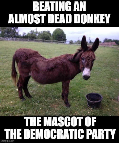 Just ask Carville | BEATING AN ALMOST DEAD DONKEY; THE MASCOT OF THE DEMOCRATIC PARTY | image tagged in government corruption | made w/ Imgflip meme maker