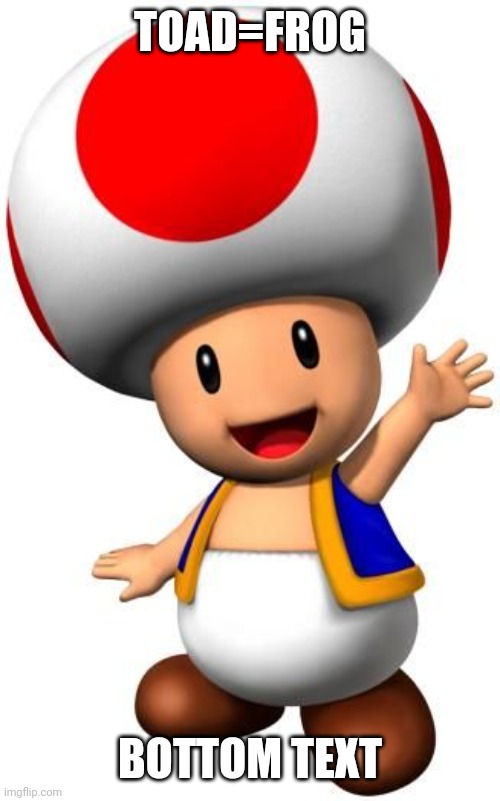 Toad | TOAD=FROG BOTTOM TEXT | image tagged in toad | made w/ Imgflip meme maker