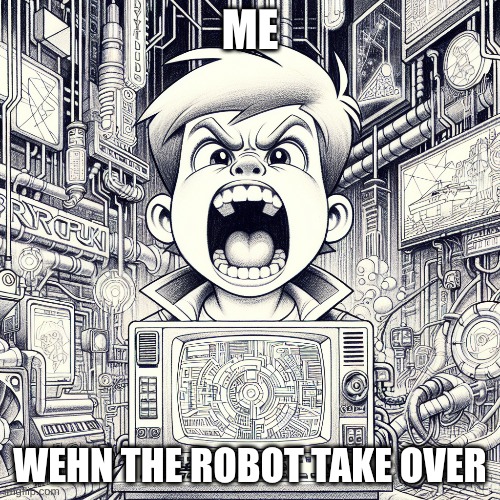 meme | ME; WEHN THE ROBOT TAKE OVER | image tagged in kid friendly | made w/ Imgflip meme maker