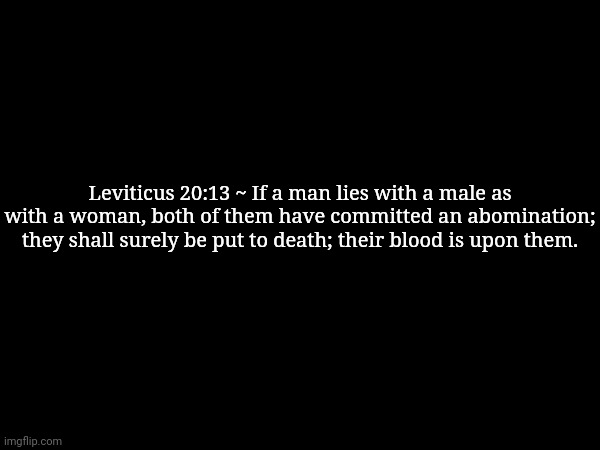 Being homosexual isn't a sin, doing homosexual acts is a sin. | Leviticus 20:13 ~ If a man lies with a male as with a woman, both of them have committed an abomination; they shall surely be put to death; their blood is upon them. | made w/ Imgflip meme maker