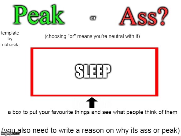 peak or ass | SLEEP | image tagged in peak or ass | made w/ Imgflip meme maker